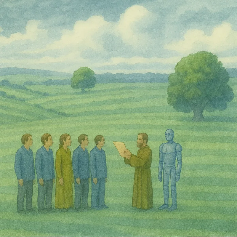 Stylized figure sorting documents into ranked bins on signposts, representing resume ranking.