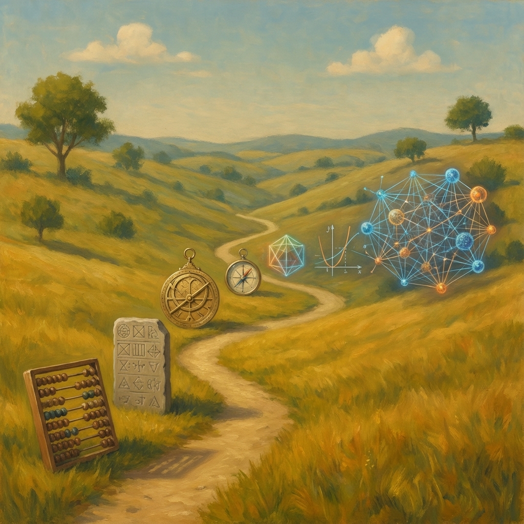 Stylized representation of mathematical discovery timeline.