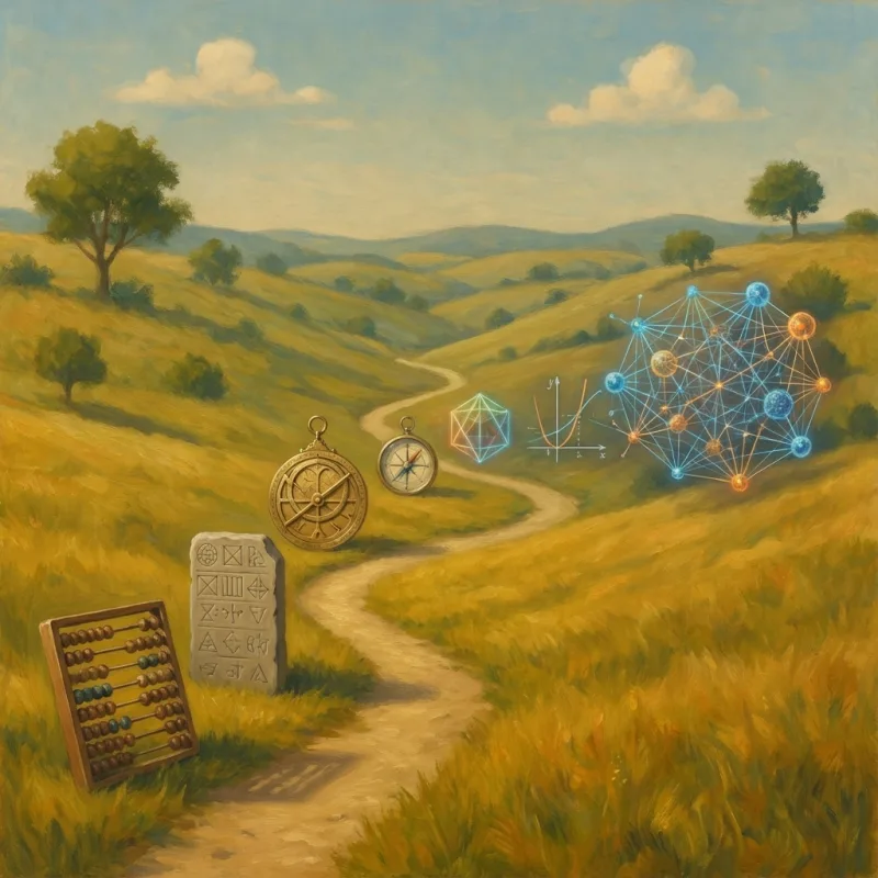 Stylized representation of mathematical discovery timeline.